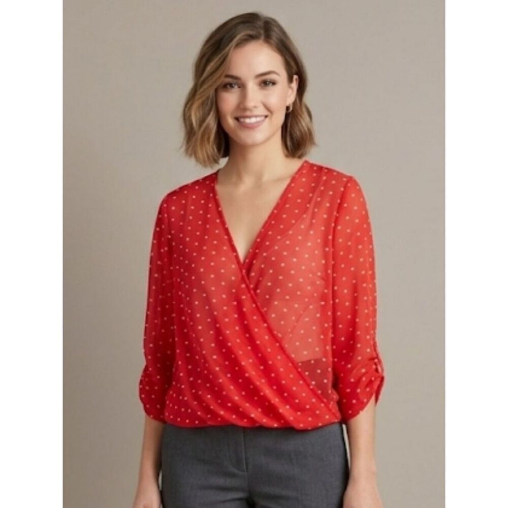 Decree Blouse Red Sz M Wrap style Sheer